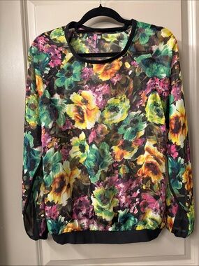 Kut from the Kloth Multicolor Floral Sheer Long-Sleeve Top